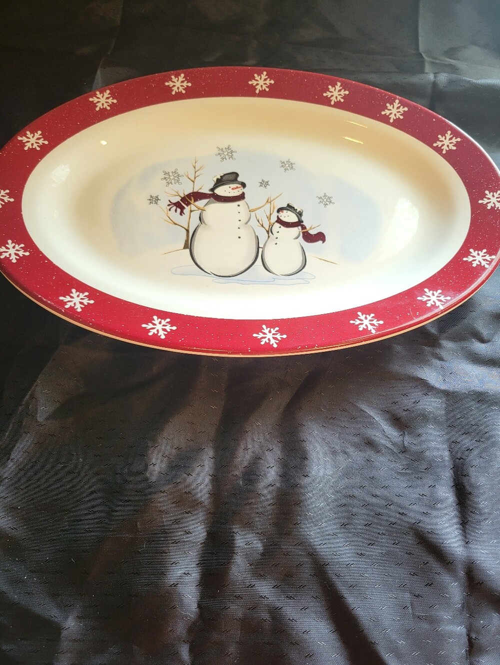 Royal Seasons 14 x 20   Snowman Holiday Oval  Serving Platter - Red and White